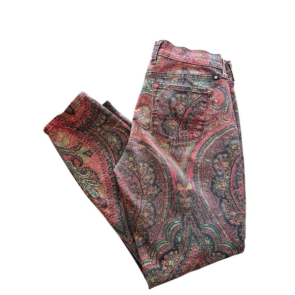 Lucky‎ Brand Paisley Stretch Jeans Sofia Skinny Rust Teal Black Size 10/27